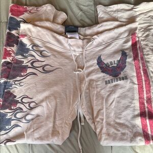 Harley-Davidson Cream Pants with Red and Black Graphics Flare Leg
